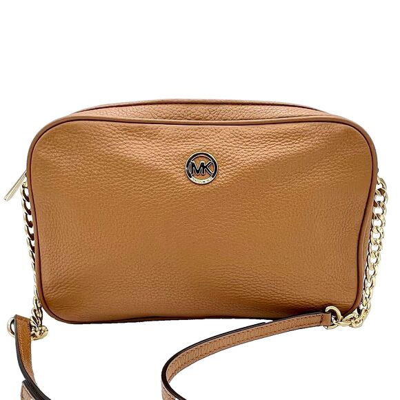 Fulton Cross-Body Bag Michael Kors Acorn Brown Pebbled Leather Large East West - Picture 2 of 16
